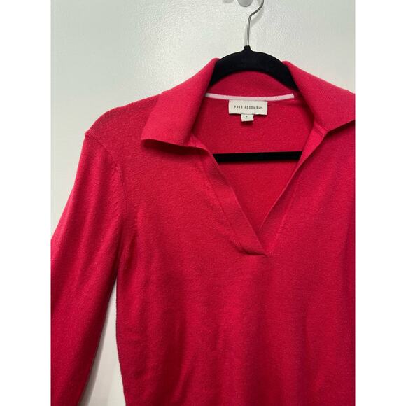 Free Assembly Collared Polo Sweater Long Sleeve Split Neck Pink Red Womens Small - Picture 2 of 8